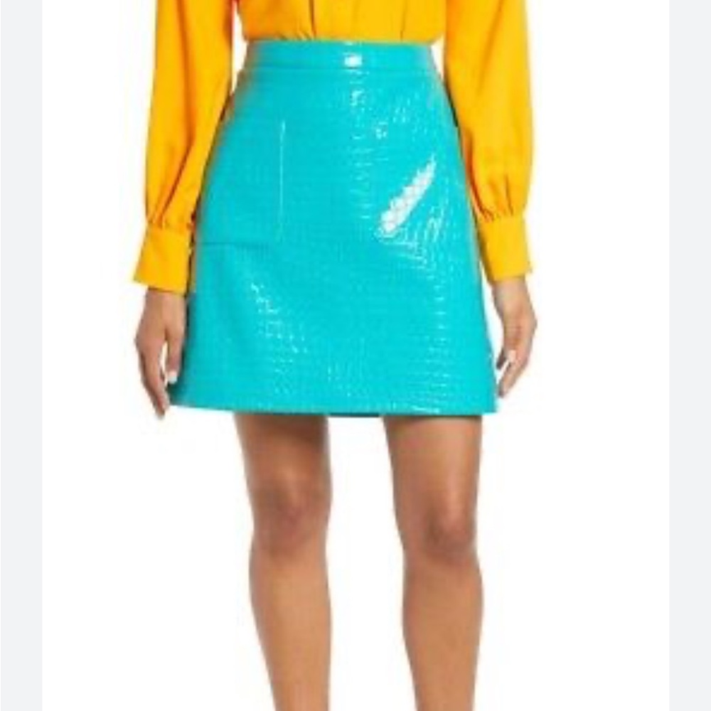 Halogen X Atlantic Pacific Croc Embossed Faux Leather Miniskirt - Teal Lapis